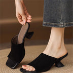 Damen elegante Mules mit geschwungenem Absatz R&B