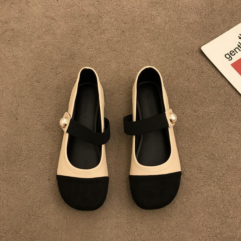 Damen Elegante Ballerina-Schuhe mit Perlenverzierung und bequemen Riemen R&B