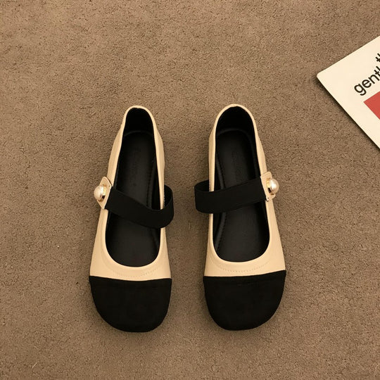 Damen Elegante Ballerina-Schuhe mit Perlenverzierung und bequemen Riemen R&B