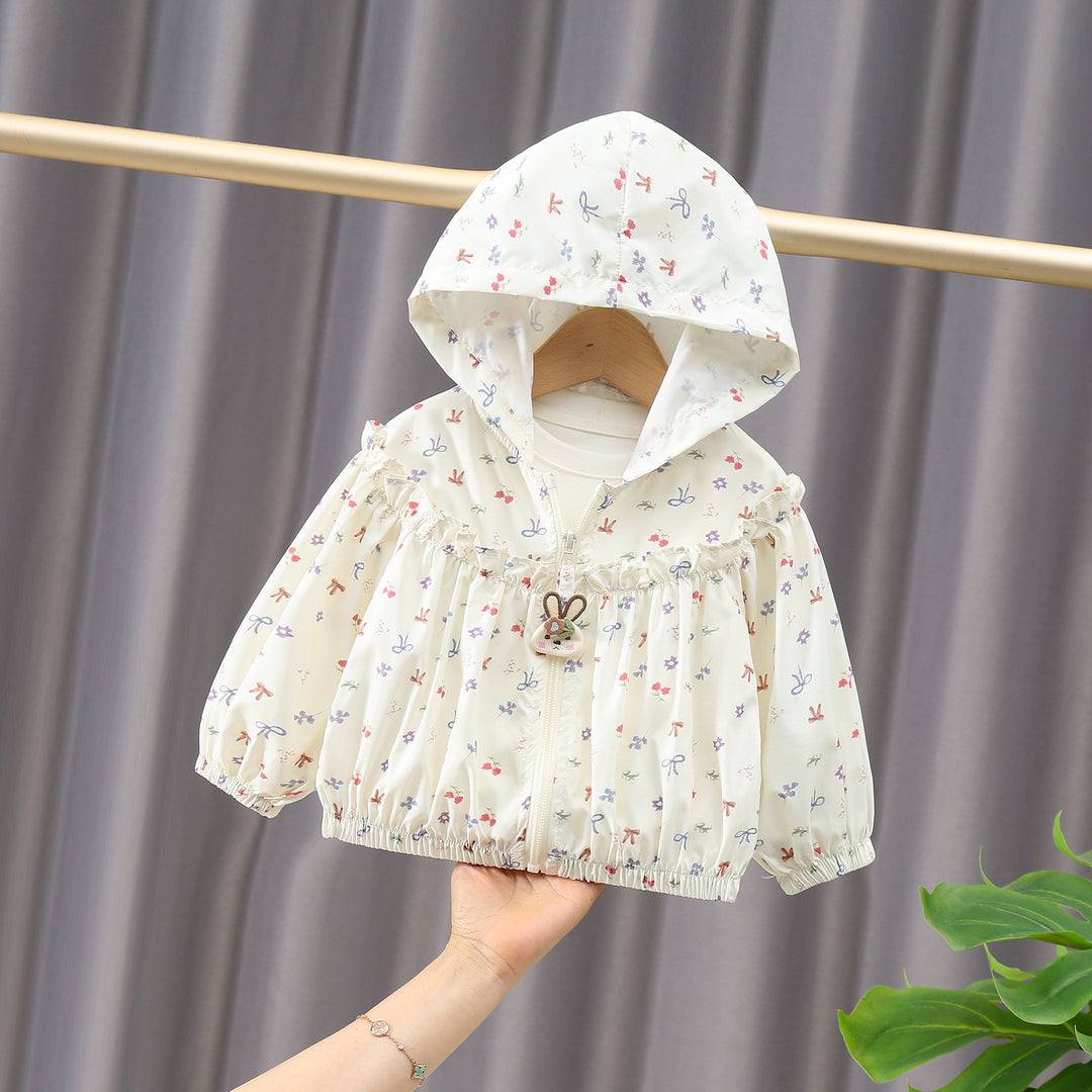Mädchen Nan leichte Kapuzen-Rüschensaum Baby Windbreaker Jacke R&B