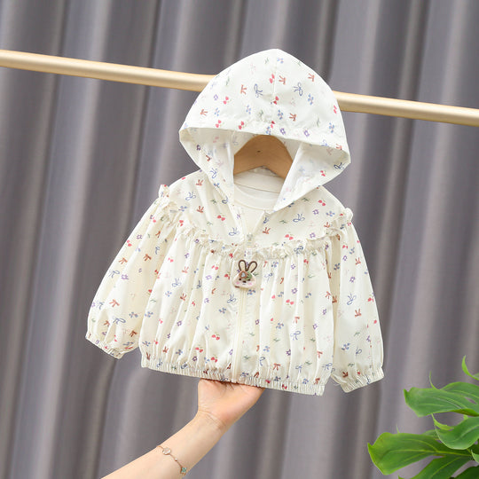 Mädchen Nan leichte Kapuzen-Rüschensaum Baby Windbreaker Jacke R&B