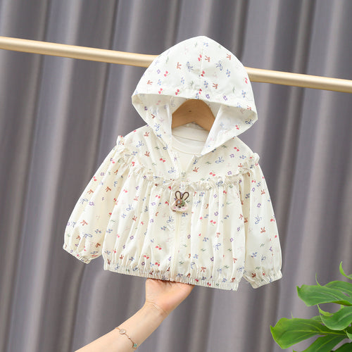 Mädchen Nan leichte Kapuzen-Rüschensaum Baby Windbreaker Jacke R&B