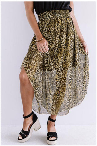 Damen Luftiger Maxirock mit asymmetrischem Saum im Leopardenmuster R&B