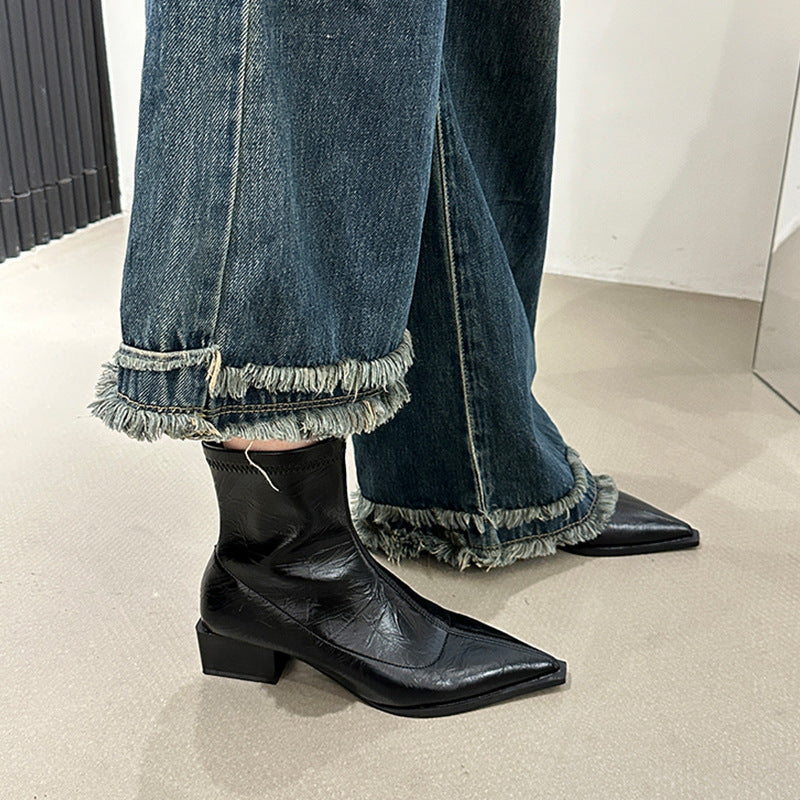 Damen elegante Stiefeletten mit spitzem Zehenbereich und Blockabsatz R&B
