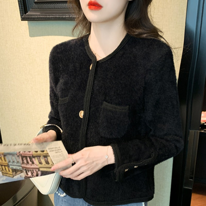 Damen elegante Strickjacke mit goldenen Knöpfen R&B