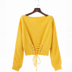 Damen Pullover mit tiefem Rückenausschnitt und dekorativen Schnürdetails R&B