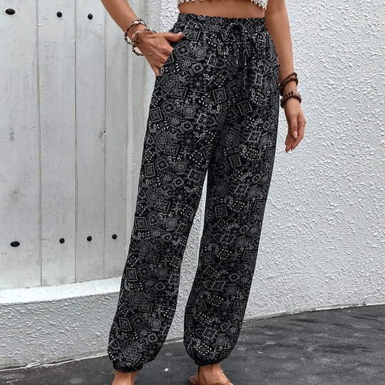 Damen Lockere Haremshose mit elastischem Bund und seitlichen Taschen R&B