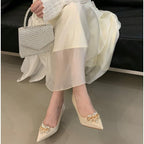 Damen Elegante High Heels mit funkelnden Perlenakzenten und schmalem Absatz R&B