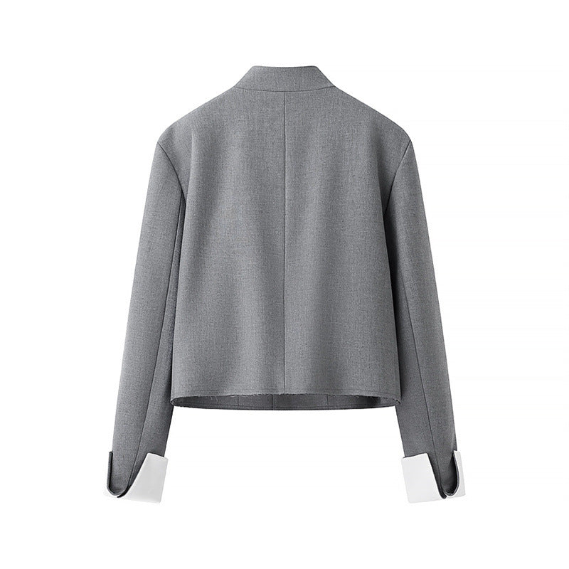 Damen modische Kurzjacke mit asymmetrischem Design und elegantem Stehkragen R&B