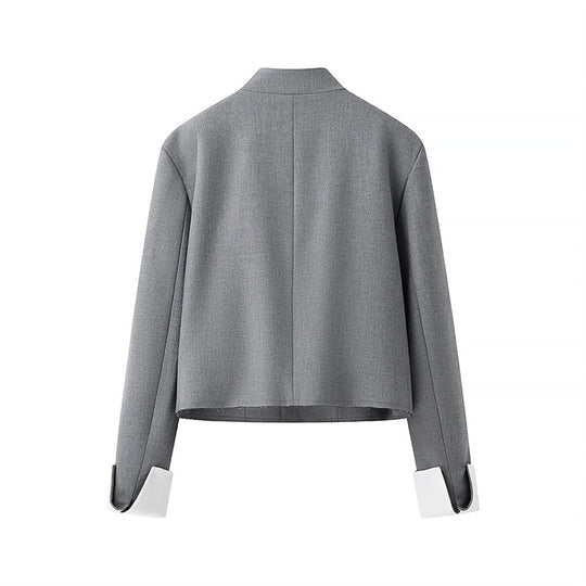Damen modische Kurzjacke mit asymmetrischem Design und elegantem Stehkragen R&B