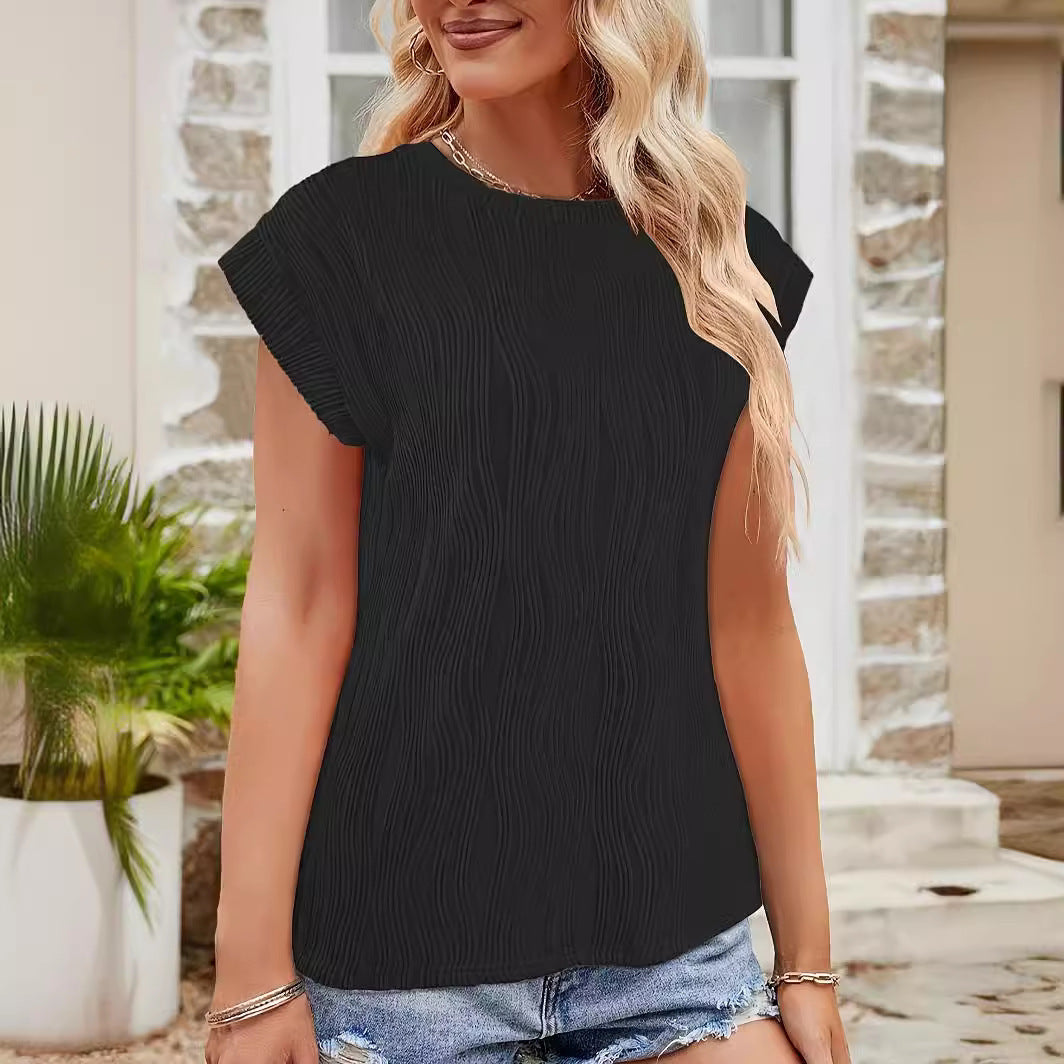 Damen Elegantes Oberteil mit strukturiertem Wellenmuster und elastischem Saum R&B
