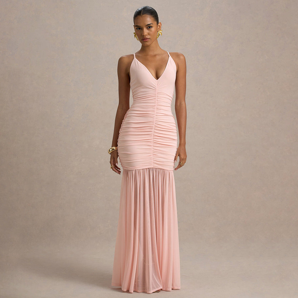 Damen Elegantes bodenlanges Kleid mit raffinierten Rüschendetails R&B