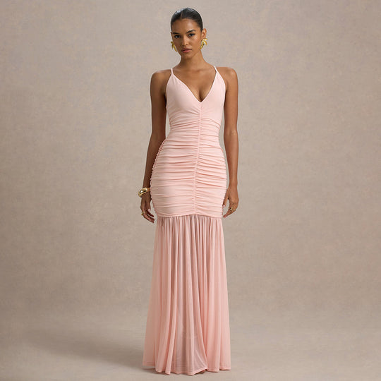 Damen Elegantes bodenlanges Kleid mit raffinierten Rüschendetails R&B