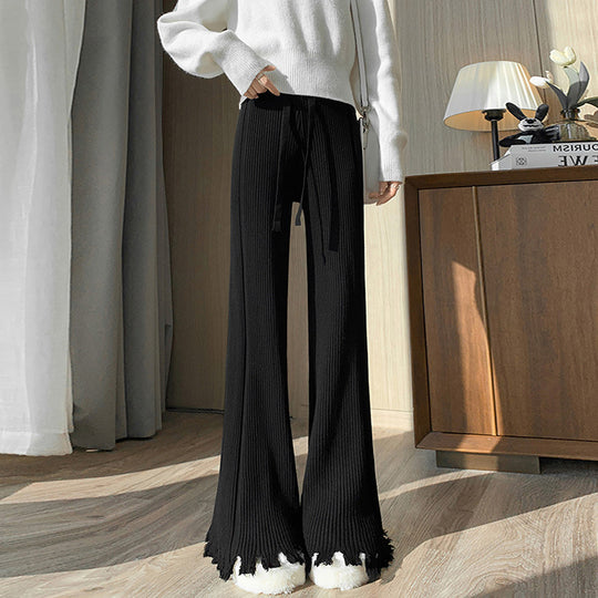 Damen weite Ripp-Pullover-Hose mit fransigem Saum R&B
