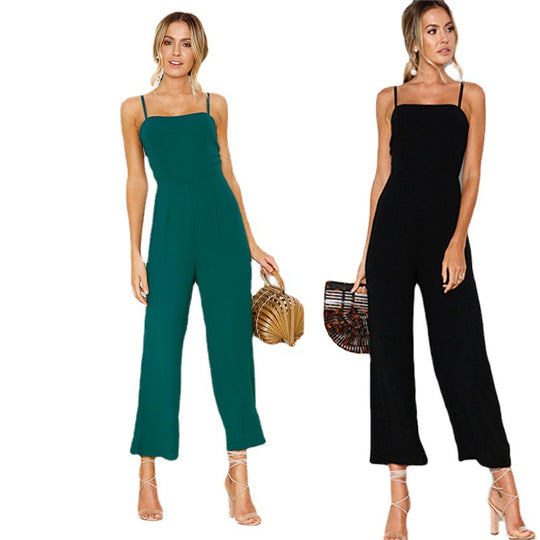 Damen Jumpsuit mit schmalen Trägern und elegantem weiten Bein R&B