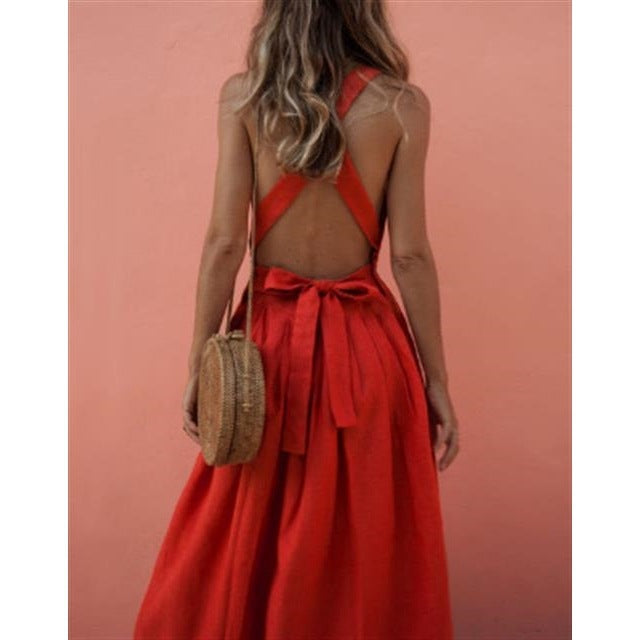 Damen Maxi-Kleid mit schulterfreiem Design und seitlichen Eingrifftaschen R&B