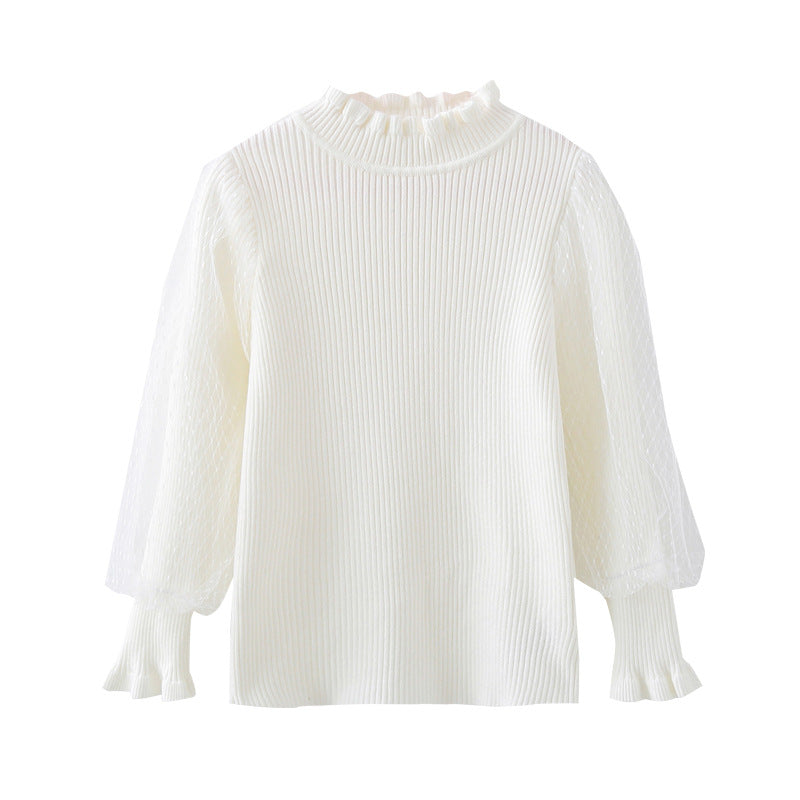 Mädchen elegantes Pullover mit transparenter Spitzenärmel R&B