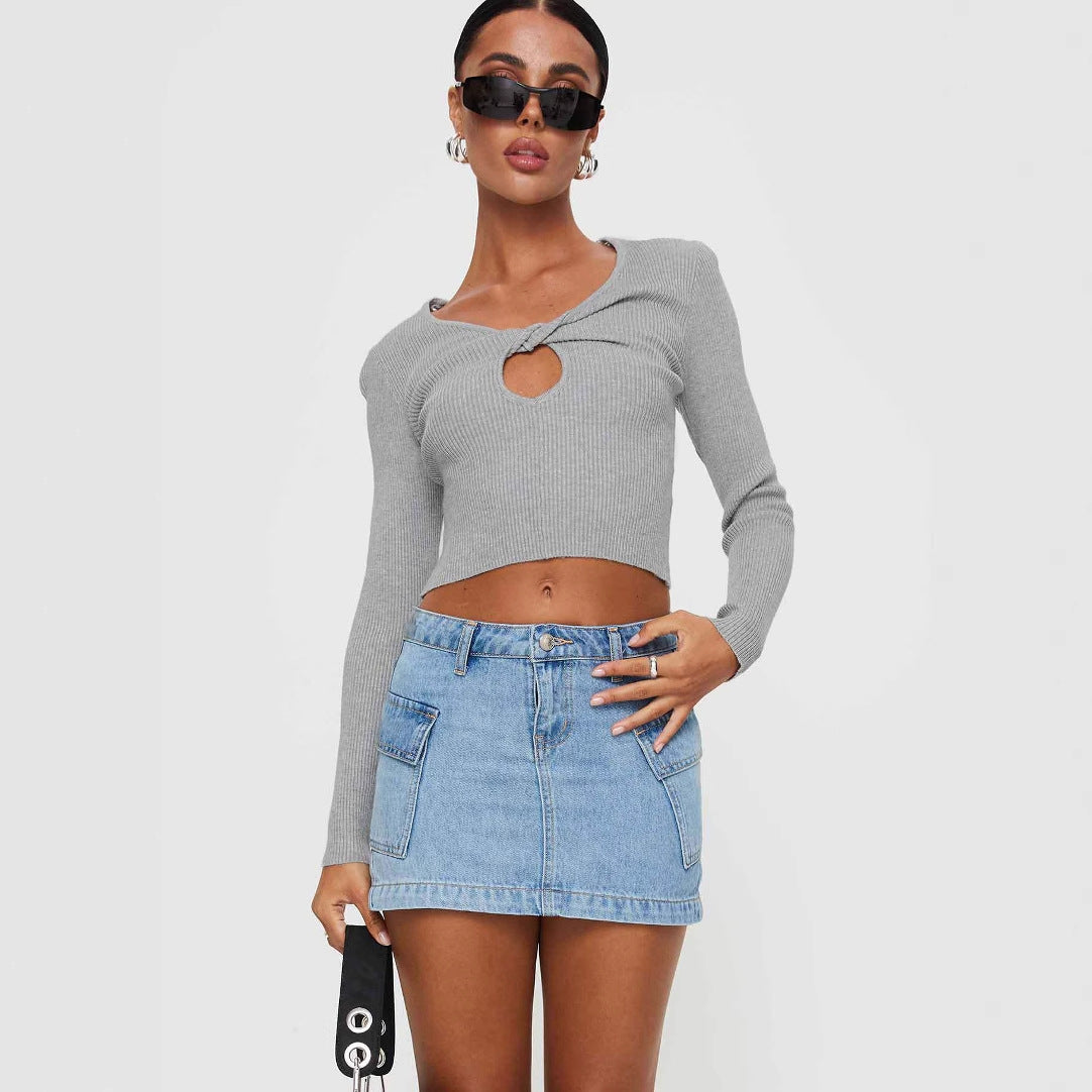 Damen Crop-Top mit Rüschendetails und schmalem Bindewirbel R&B