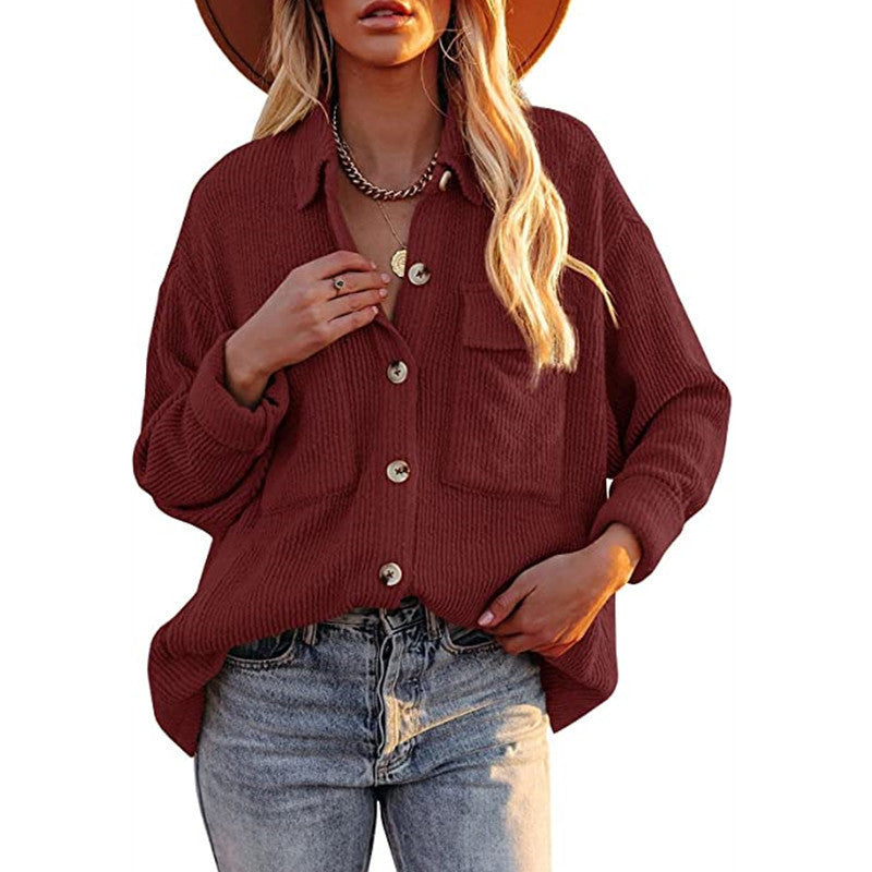 Damen lässige Strickjacke mit strukturiertem Design und praktischen Taschen R&B
