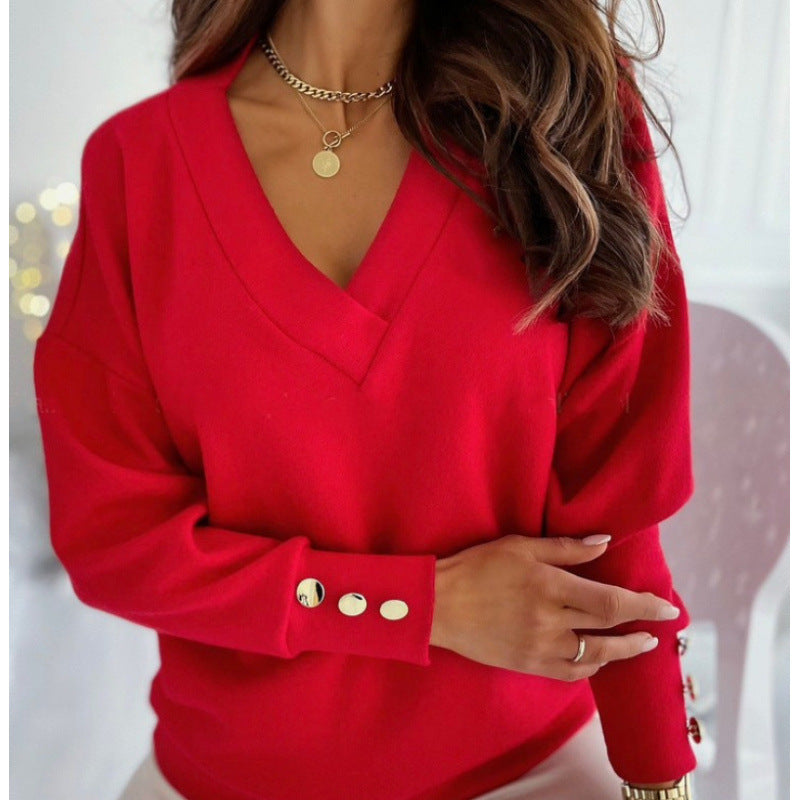 Damen lässiger V-Ausschnitt Pullover aus weichem Baumwollmix R&B