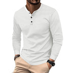 Herren Langarm-Henley-Shirt mit strukturiertem Design und dekorativen Knöpfen R&B