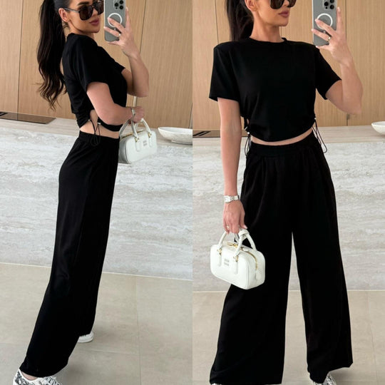 Damen Cropped Drawstring Lounge Set R&B