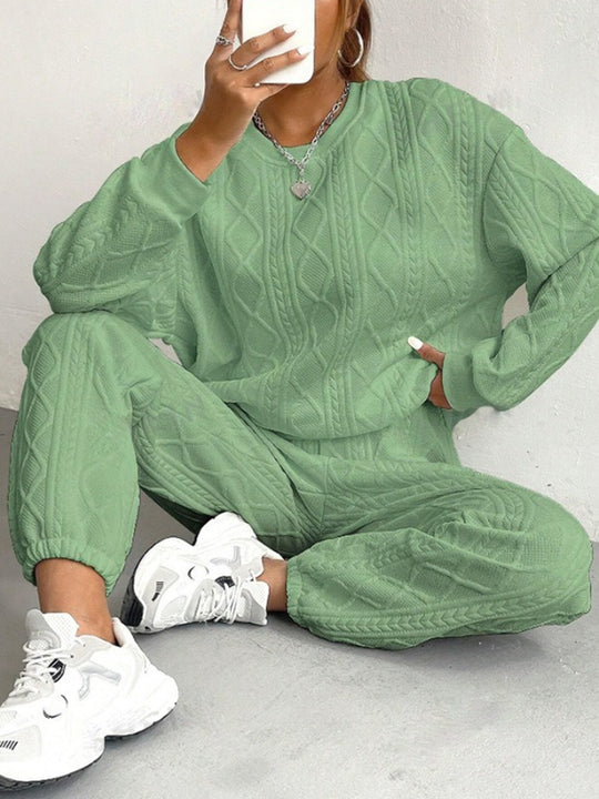 Damen gemütlicher Strick-Loungewear-Set mit Struktur R&B