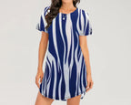Damen Kurzarm Kleid mit auffälligem Streifenmuster und bequemem Schnitt R&B