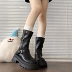 Damen modische kniehohe Stiefel mit verstellbarem Riemendesign und robustem Profil R&B