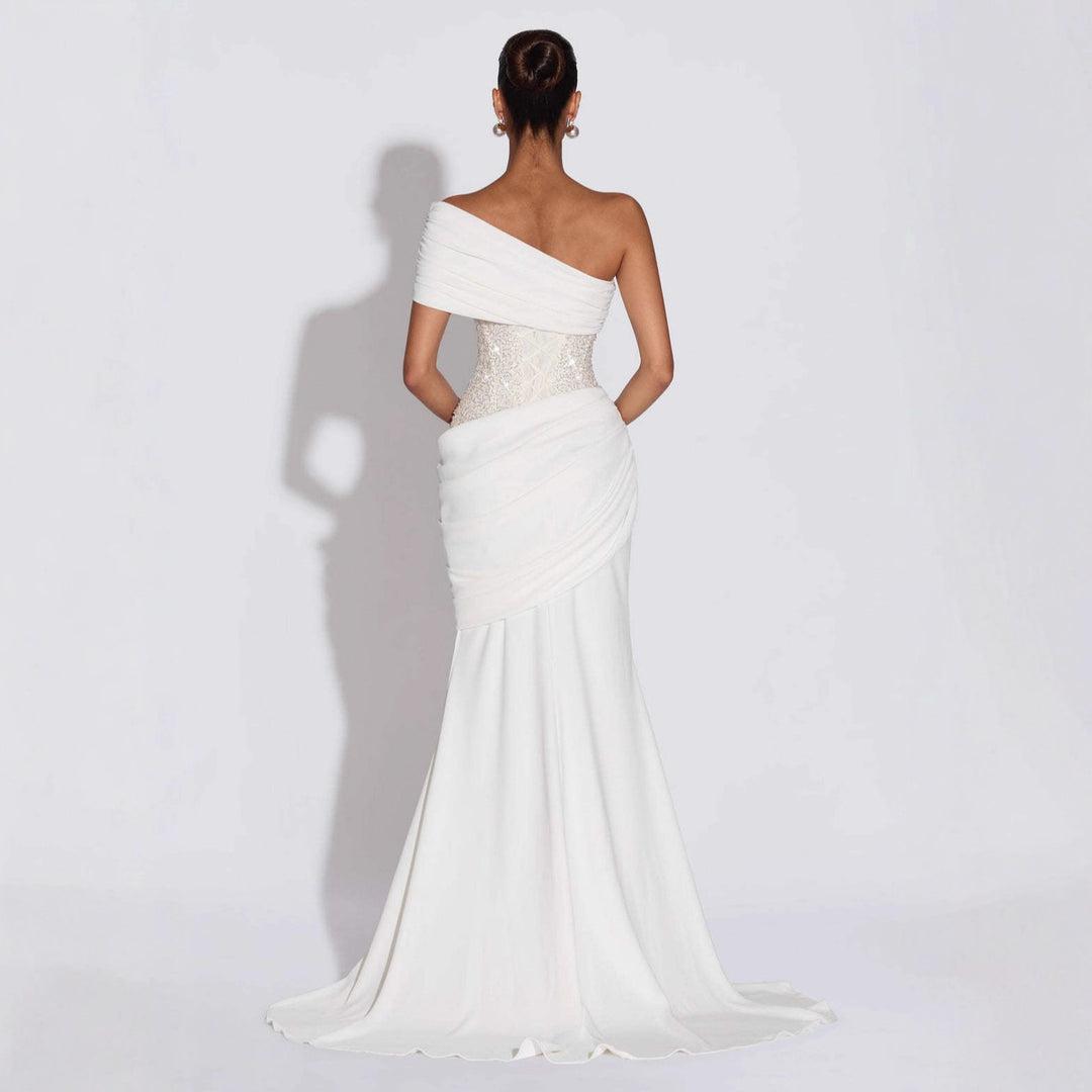 Damen Elegantes und figurbetontes Abendkleid mit asymmetrischem Ausschnitt R&B