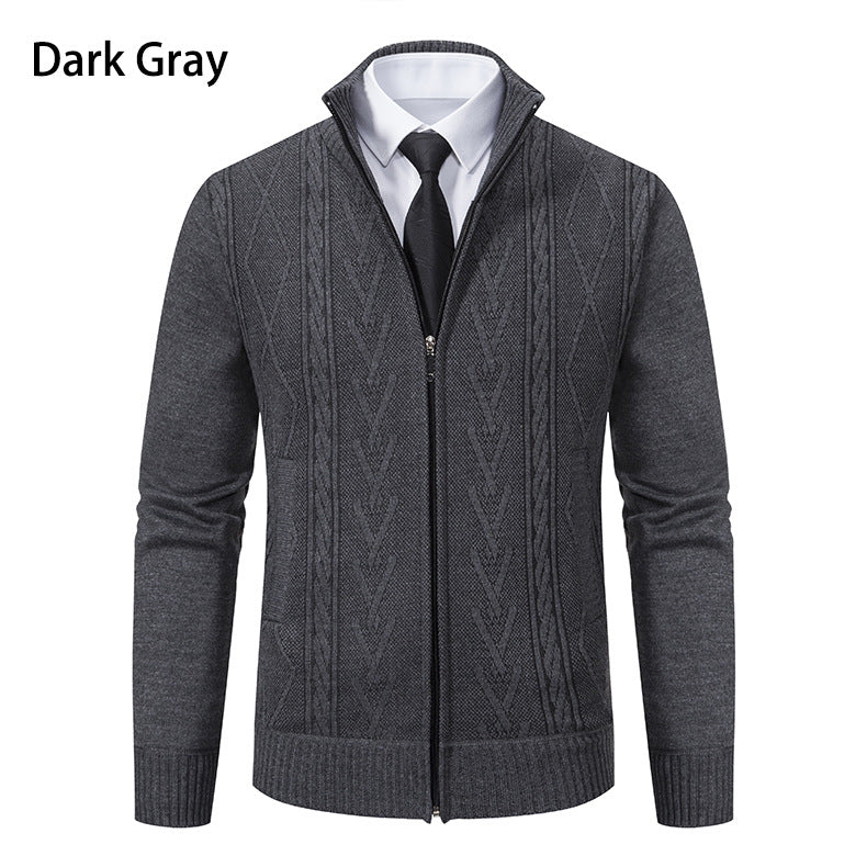 Herren Strickjacke mit strukturiertem Zipper und ausgefallenem Aran-Muster R&B