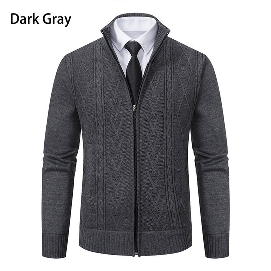 Herren Strickjacke mit strukturiertem Zipper und ausgefallenem Aran-Muster R&B