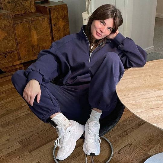 Damen sportlicher Fleece-Pullover mit hohem Kragen und Reißverschluss R&B