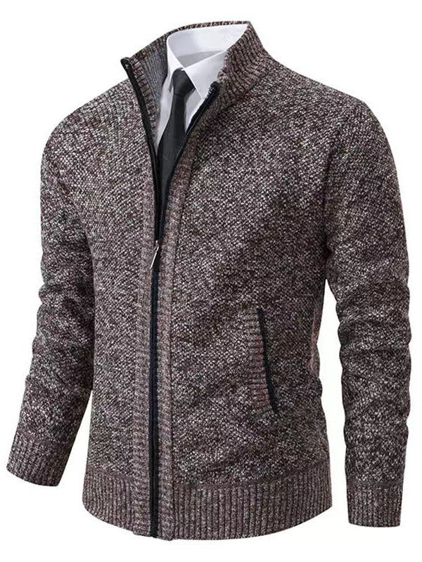 Herren modische Strickjacke mit hohem Kragen und durchgehendem Reißverschluss R&B