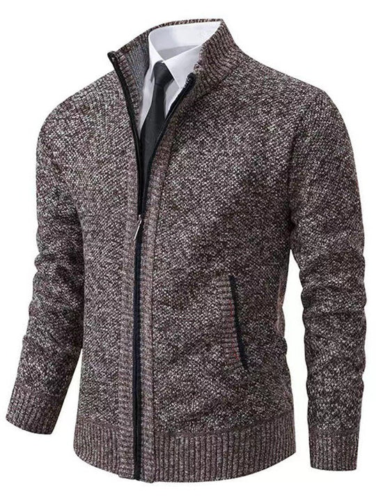 Herren modische Strickjacke mit hohem Kragen und durchgehendem Reißverschluss R&B