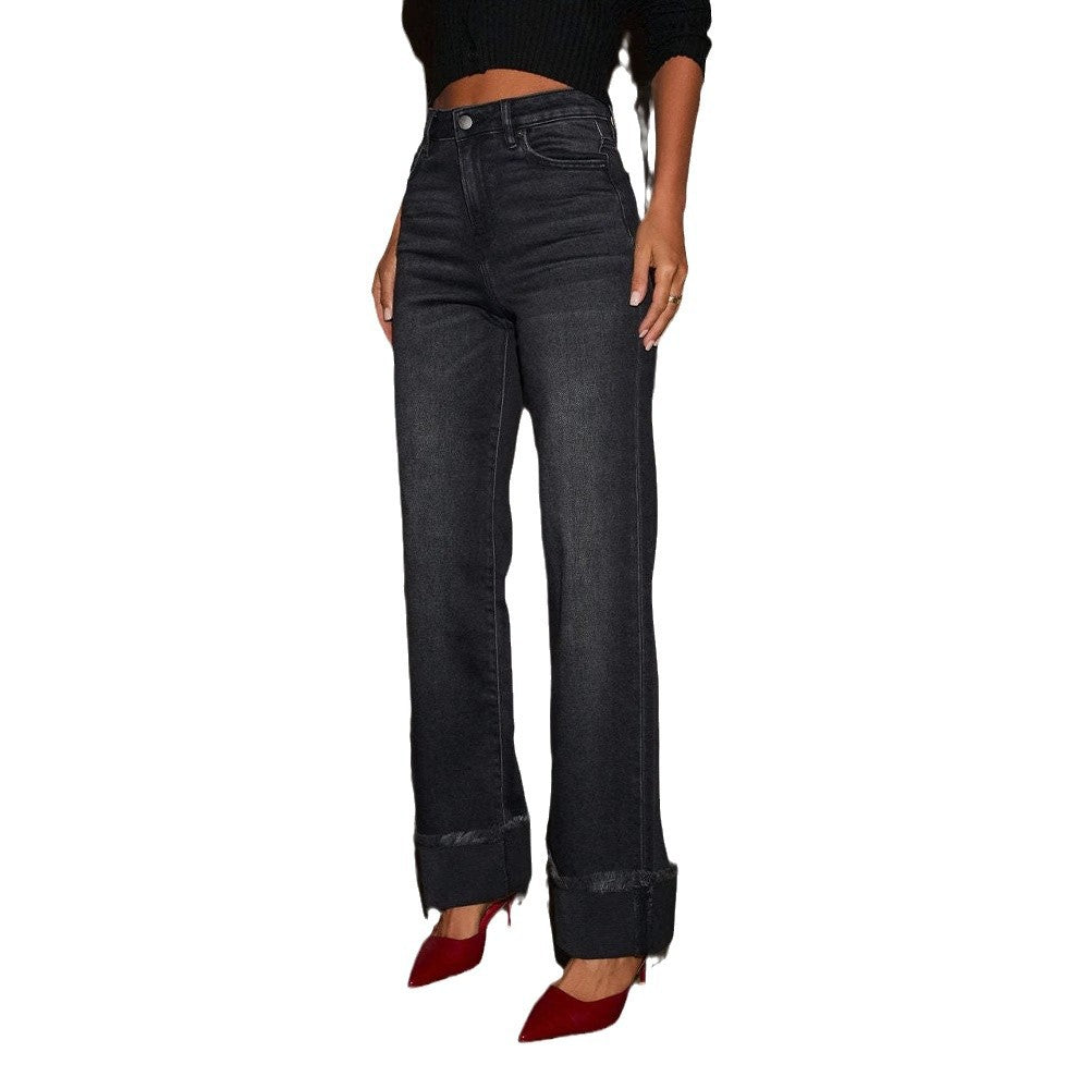 Damen Weite Jeans mit ausgefallenem Saum R&B
