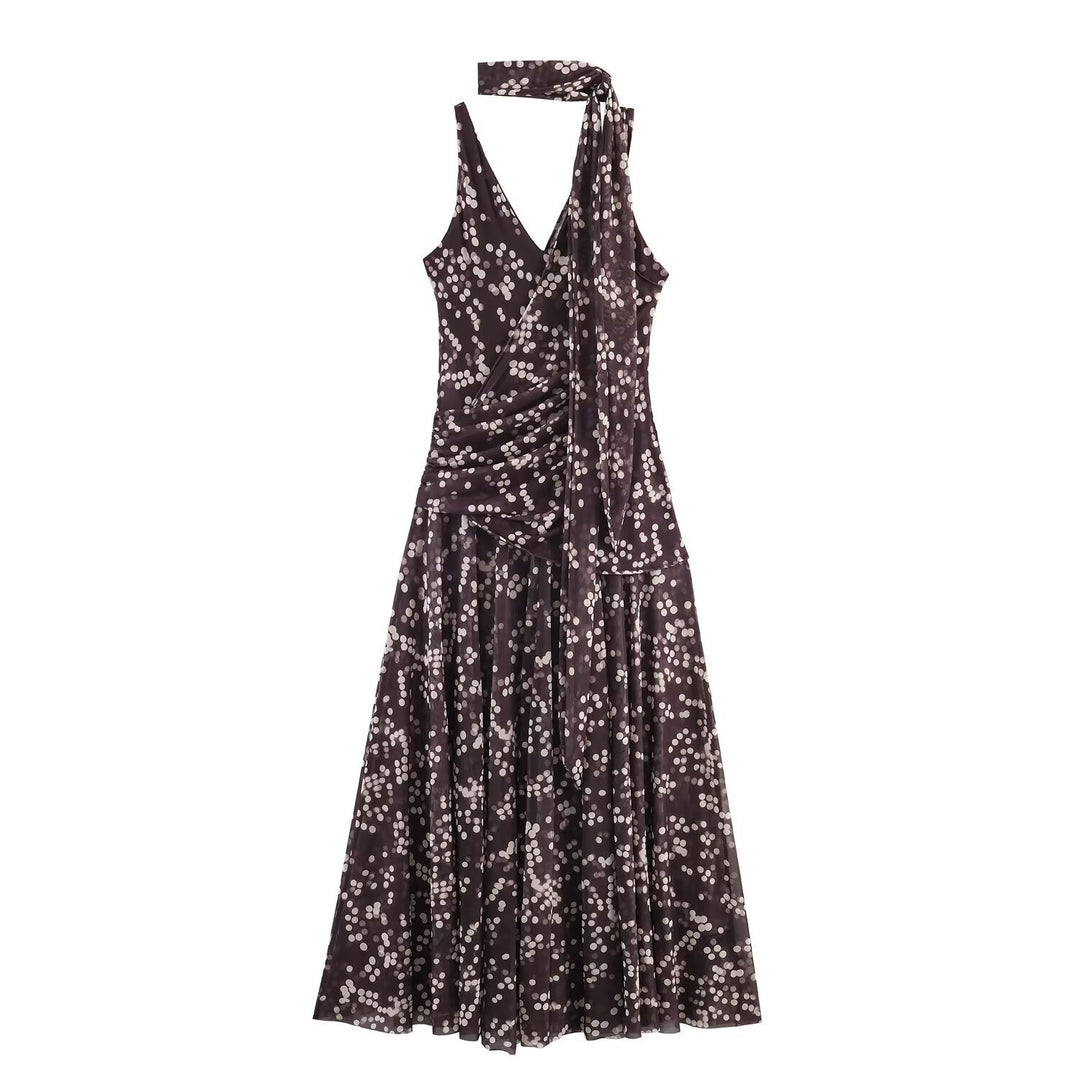Damen Maxikleid mit floralem Rüschenversatz und elegantem V-Ausschnitt R&B