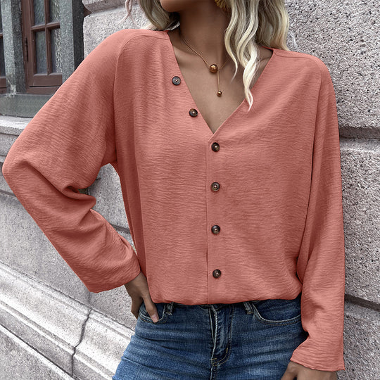 Damen lässiges Langarm-Oberteil mit Knoten und Knopfdetails R&B
