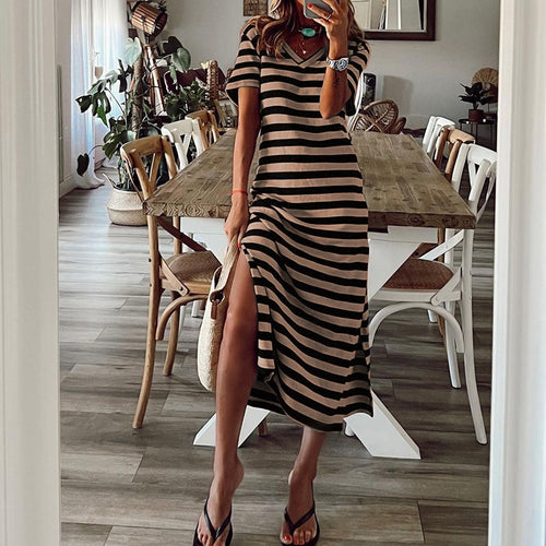 Damen Maxikleid mit verführerischem V-Ausschnitt und seitlichem Schlitz R&B