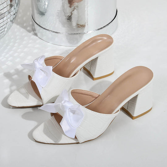 Damen elegante Mules mit Schleifenakzent und komfortablem Blockabsatz R&B