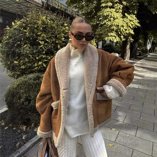 Damen kuschelige Übergangsjacke mit weichem Innenfutter und modischem Revers R&B