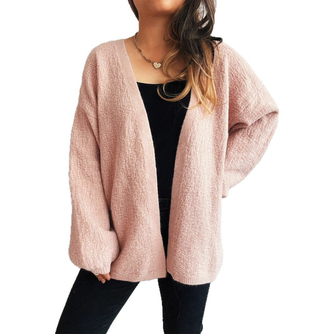 Damen lässige Strickjacke mit weitem Schnitt und voluminösen Ärmeln R&B