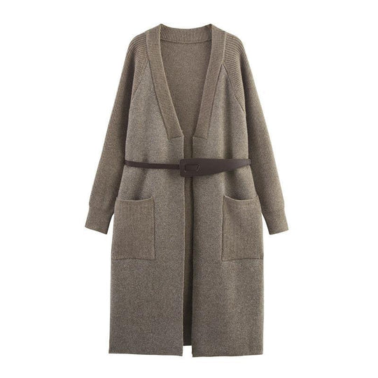 Damen Strickmantel mit eleganter Taillierung und praktischen Taschen R&B