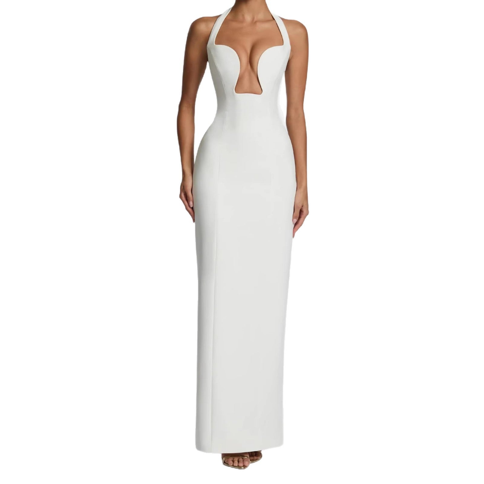 Damen Maxikleid mit tiefem Ausschnitt und Taschen R&B