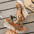 Damen Wedge-Sandalen mit dekorativen Riemen und modischem Leopardenmuster R&B