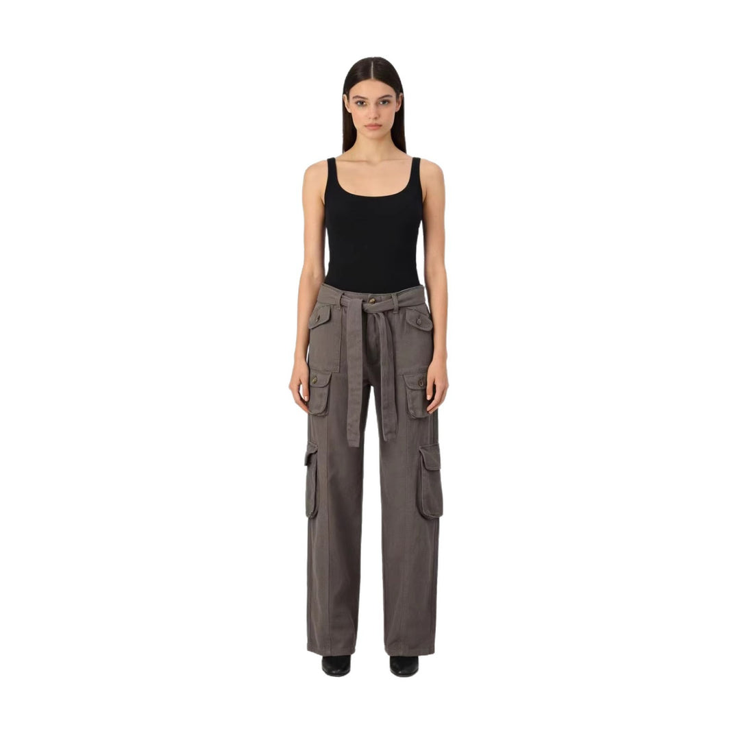 Damen modische weite Cargo-Hosen mit Gürtel und Taschen R&B