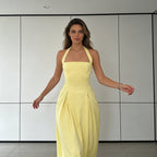 Damen Elegantes Midikleid mit tiefem V-Ausschnitt und stilvollem Faltenrock R&B