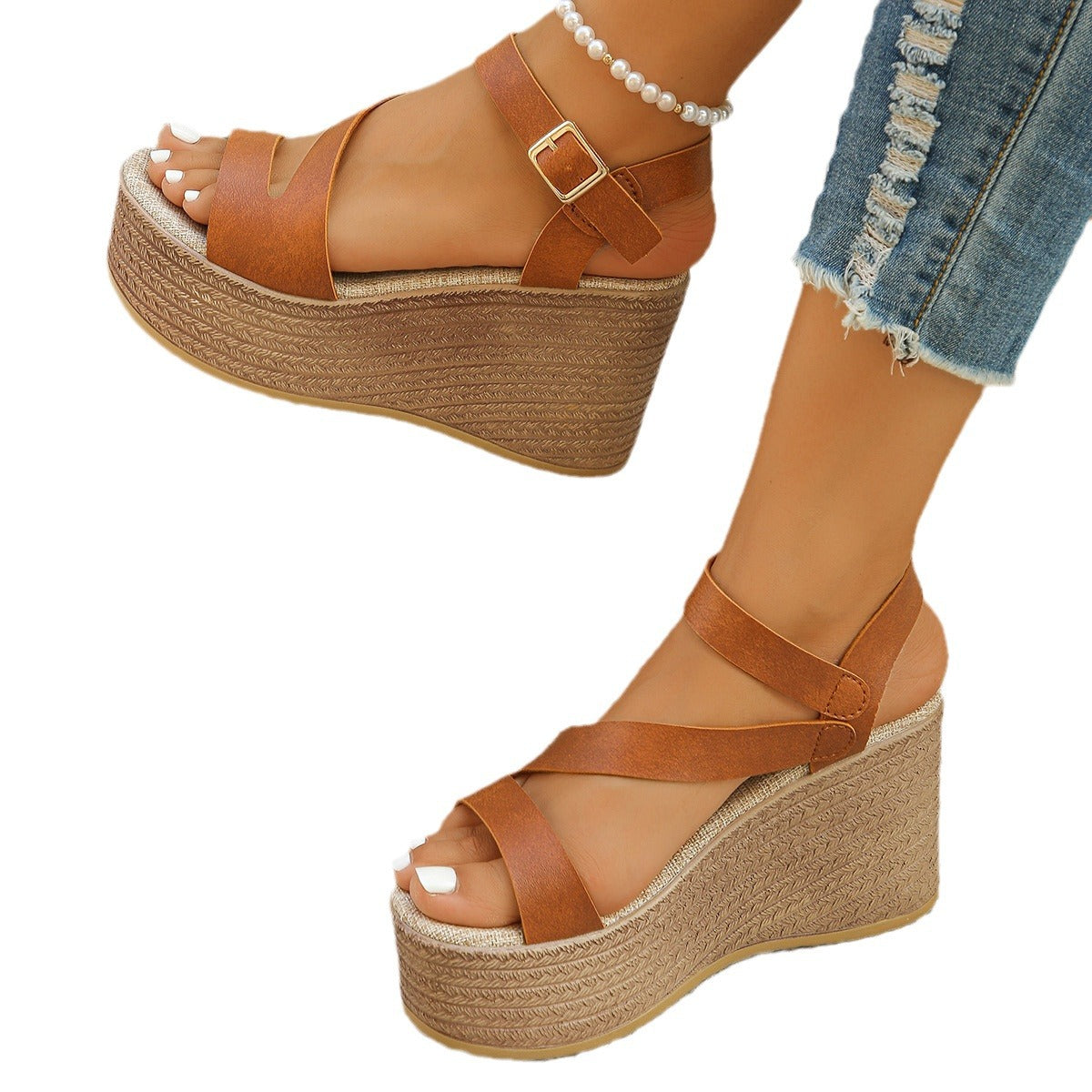 Damen elegante Plateau-Sandalen mit verstellbarem Riemen und komfortablem Fußbett R&B