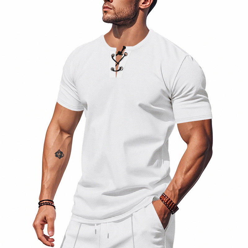 Herren Kurzarm Henley-Shirt mit interessanter Knopfleiste R&B