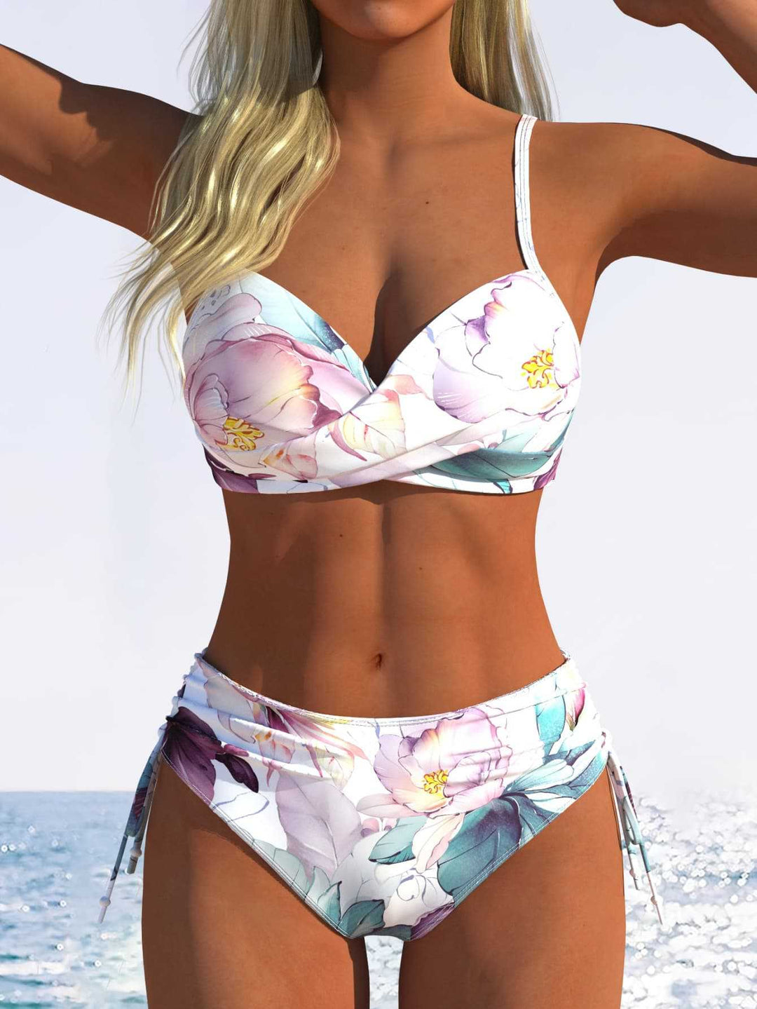 Damen Bikini-Set mit geometrischem Design und verstellbarem Bund R&B
